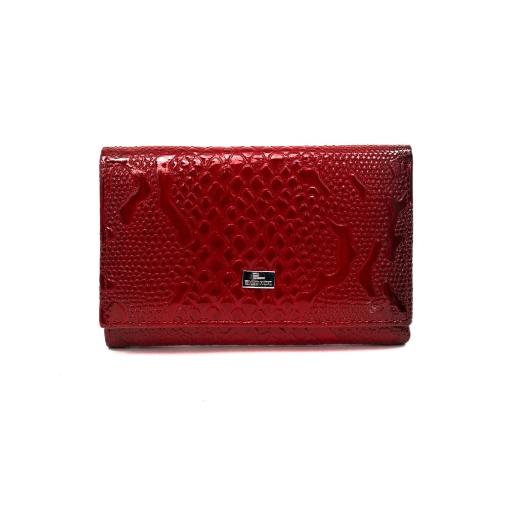 Дамско портмоне ENZO NORI модел CANDY естествена кожа червен змийски принт